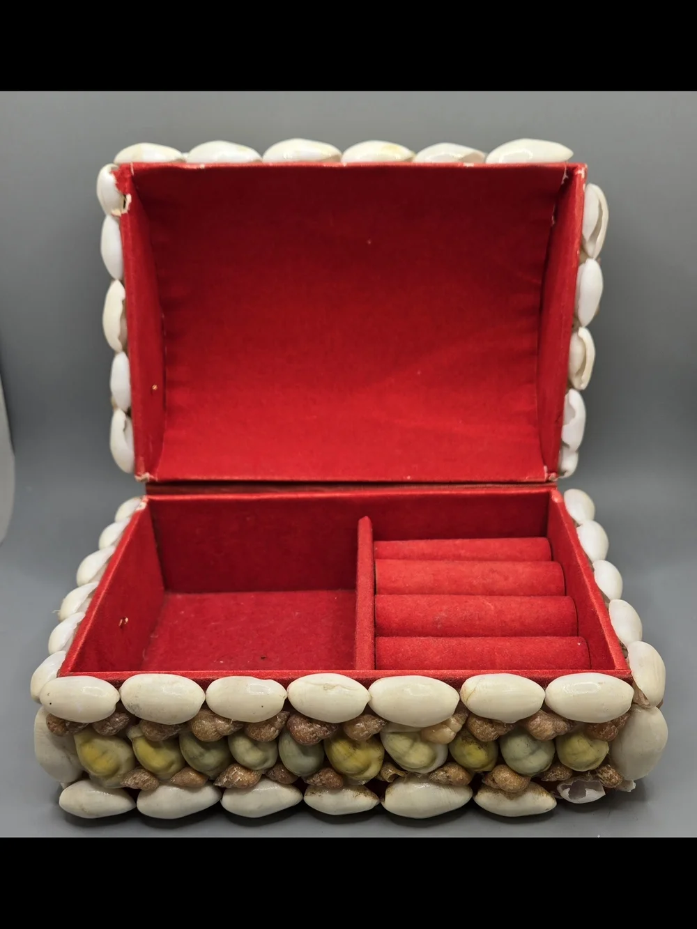 Handmade Seashell Jewelry Box Organizer Circa 1950s Kitsch